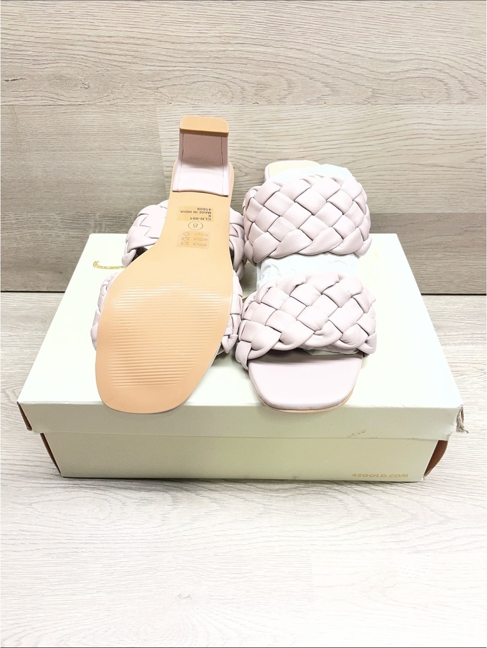 42 GOLD Braided Double-Strap Slide Sandals in Pale Pink #191